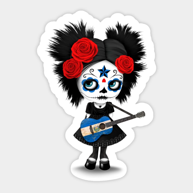 Sugar Skull Girl Playing Salvadorian Flag Guitar Sticker by jeffbartels